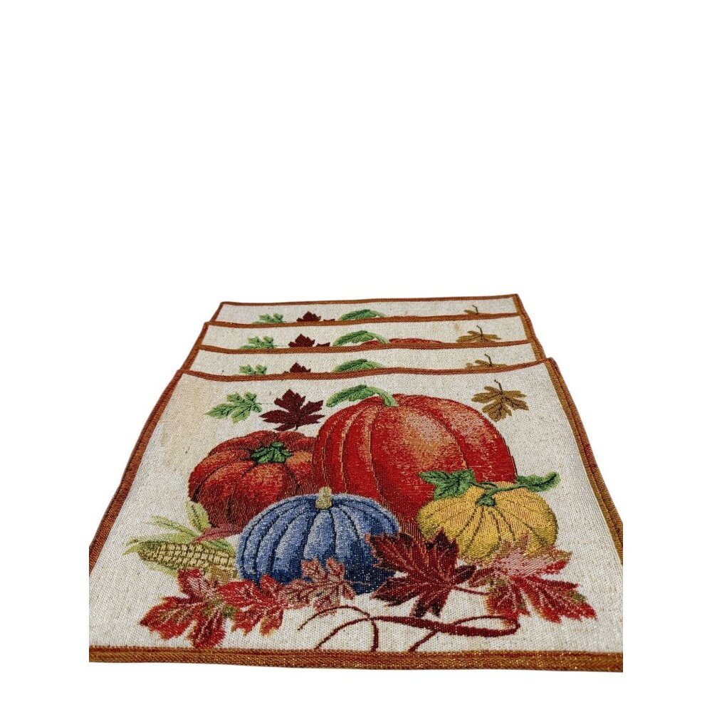 Autumn Fall Harvest Pumpkin Tapestry Placemats Set of 4 Made in India 12" x 18"